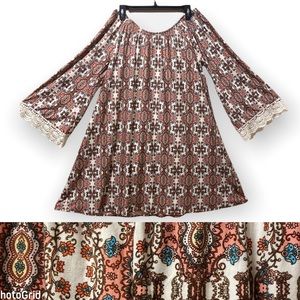 Allison Brittney Off The Shoulder Boho Lace Sleeve Dress